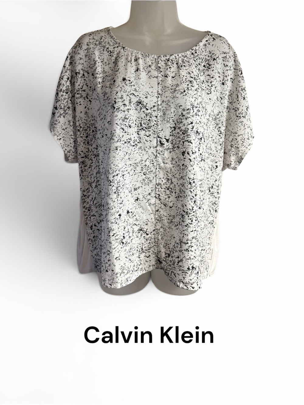 Calvin Klein White Top with Gray Speckle Print LARGE #2 - Picture 1 of 6